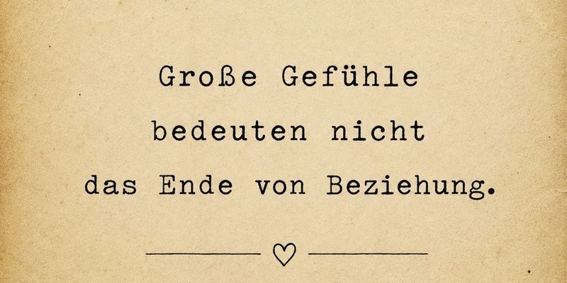 Auf altem Papier steht in Schreibmaschinenschrift der Satz „Große Gefühle bedeuten nicht das Ende von Beziehung.“, darunter eine Linie mit einem kleinen Herz